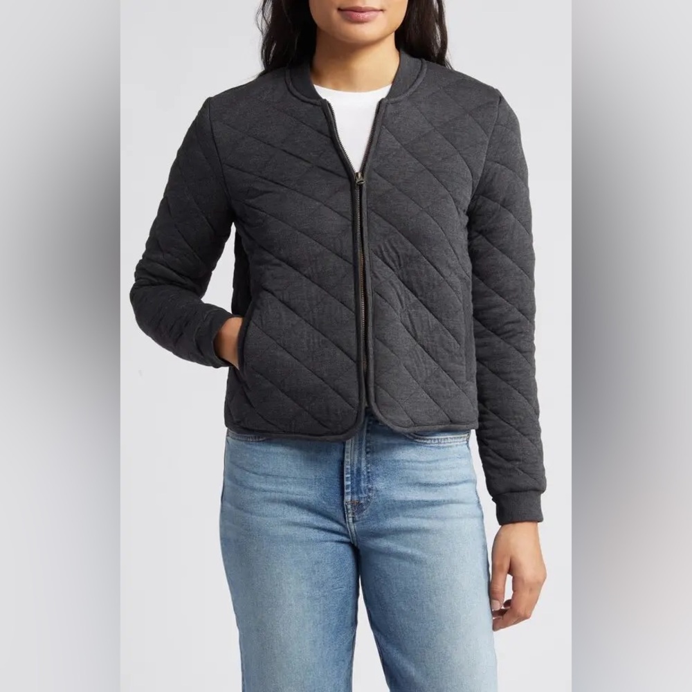 Marine Layer Quilted Charcoal Gray Bomber Jacket